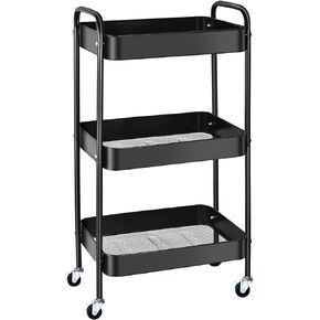 3 Tier Metal Utility Rolling Cart with Lockable Wheels, Multi-Functional Storage Cart for Kitchen, Bathroom and Office, Organizer for Art Supplies, Trolley for Dorm, (White)