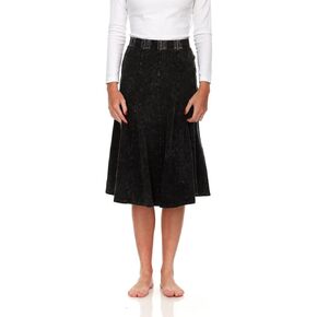 Womens/Teens Thin Ribbed Stonewash Denim Panel Midi Skirt with Elastic Waist Mutiple Lengths