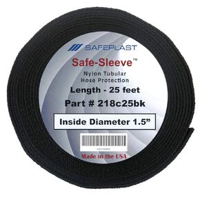 Caplugs PTPS Series – Safeplast Safe-Sleeve Nylon Hose Sleeve, Black Polyester, 1.5" ID x 25' L Abrasion Reduction, Burst and UV Guard, Fire Safe, MSHA Approved (1218c25BK)