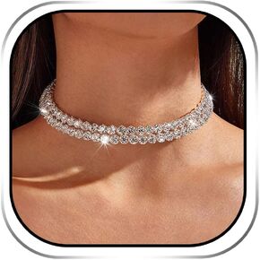 Rhinestone Choker Necklace Silver Chokers Crystal Layered Necklaces Sparkly Prom Party Collar Neck Jewelry for Women