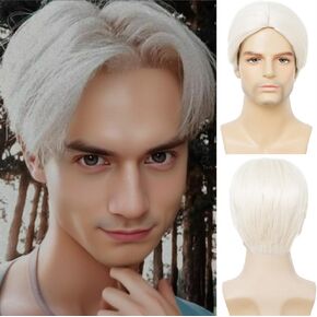 Kaneles Black Short Men Wigs Layered Syntheric Hair Cosplay Costume Party Daily Male Wigs with Cap (Black)