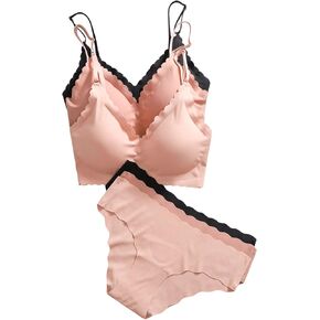 Floerns Women's 6 Piece Lingerie Set Solid Scallop Trim Bra and Low Waist Panties