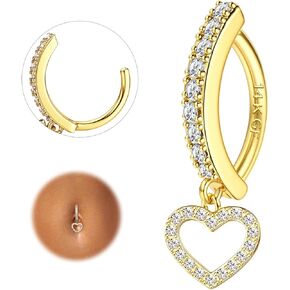 FIASASO 14K Gold Filled Belly Button Ring Hypoallergenic Surgical Stainless Steel Clicker Belly Rings Hoop CZ Butterfly Heart Teardrop Flower Reverse Belly Button Rings Belly Piercings Jewelry for Women 14G Navel Ring