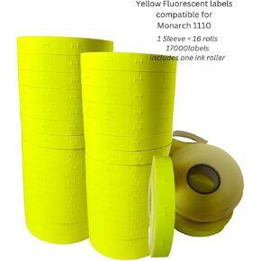 1110 Pricemarking Labels Compatible for Monarch 1110 Labellers, 16 Rolls = 17000 Labels (Yellow Fluorescent)