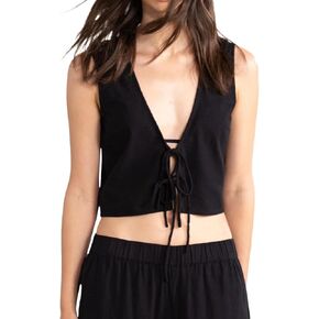 Gottex Beach Life Resort Natural Sleeveless Crop Top Vest with Front Tie Closure for Women, Stylish and Versatile Summer Wear