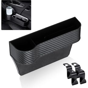 Carbon Fiber Car Seat Gap Filler Organizer, Auto Console Side Storage Box, Car Pocket for Interior Essentials, Multifunctional Car Seat Organizer(Carbon Fiber 1PAIR+4 HOOK)