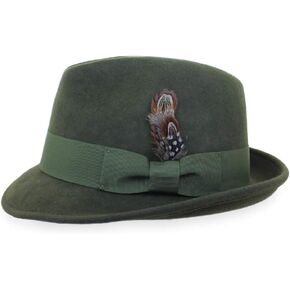 Belfry Trilby Men/Women Snap Brim Vintage Style Dress Fedora Hat 100% Pure Wool Felt in Black, Grey, Navy, Brown and Pecan (XLarge, Olive)