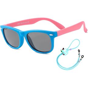 Flexible Kids Sunglasses Polarized Unbreakable Toddler Sun Glasses for Baby Boys and Girls Stylish 100% UVA/UVB Protection with Case, Age 2-8(Blue/Orange)