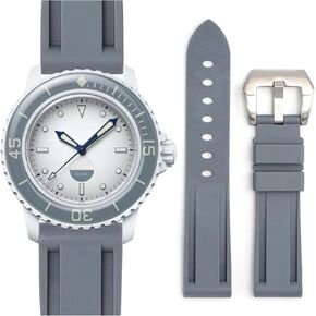 Strap for Blancpain x Swatch,22mm Soft Rubber Waterproof Replacement Strap for Swatch Blancpain Fifty Fathoms Men Women Band with Install & Remove Tool Kit