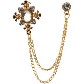 Knighthood Transparent Stone with Rose Gold Engraving Hanging Chain Crystal Brooch Suit Stud Lapel Pin Vintage Rhinestone Wedding Brooch Pin
