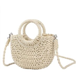 KUANG! Women Straw Beach Tote Handbag Hobo Bag Round Handle Summer Handwoven Bags Small Purse with Strap in Kuwait