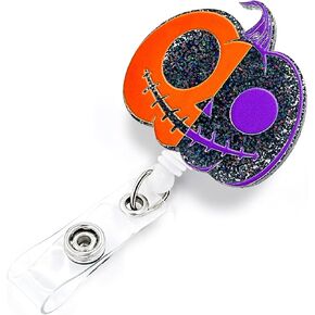 Halloween Badge Reel Retractable with ID Clip Acrylic Skull Hand Badge Holder for Nurse Student Teacher Office Name Tag Badge Clip