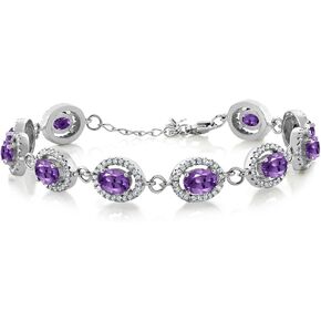 Gem Stone King 925 Sterling Silver 7X5MM Oval Gemstone Birthstone Tennis Bracelet For Women Size 7.5 Inch