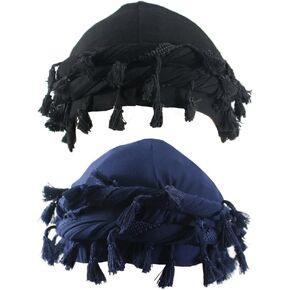 2pcs Turban for Men Women Satin Lined Durag Head Wrap Vintage Modal Twist Halo Turban with Tassel