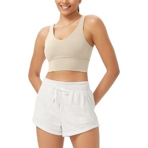 ODODOS Cloud Feeling V Neck Padded Sports Bra for Women U Back Wirefree Yoga Bra Crop Top
