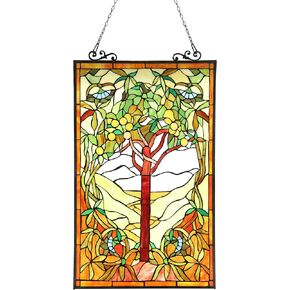 Chloe Lighting 20x32 Olea Tiffany-Glass Fruits of Life Window Panel, 20" x 32"