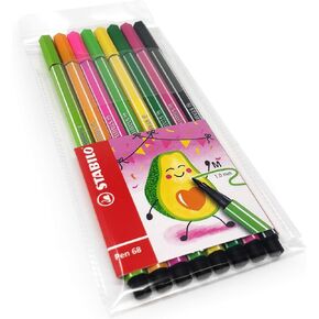 STABILO Pen 68 Fibre Tip Fineliner - 1.0mm - Avocado Set - Wallet of 8 Assorted Colours