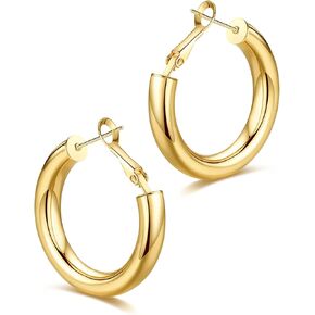 wowshow Thick Hoop Earrings Howllow 14K Gold Plated Gold Hoops for Women