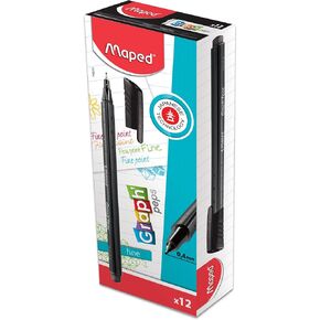 Maped - Graph'Peps Fine Tipped 0.4mm Fine Line Triangular Felt Pens - Metal Nib Protection - Vibrant Colors for Art - Reusable carrying Case - Pack of 12 Pens