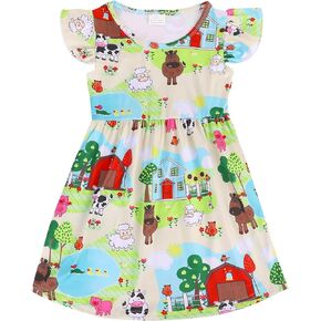 Toddler Girls Dress Cute Animal Print Dresses Ruffle Bottom Flutter Sleeve Apparel 2-8Y