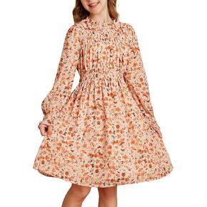 GRACE KARIN Girls' Floral Long Sleeve Dresses Kid Mock Neck High Waist Casual Formal Elegant Fall Dress Size 5-12Y