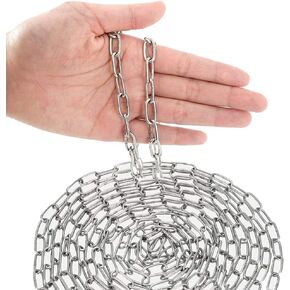 SUS304 Stainless Steel Chain Metal Chain Link Chain Small Light Duty Chain Utility Chain for Home Outdoor Camping Hanging Pet Chain Prevention Theft -Thickness 0.08 inches (2mm)- Length 9.8ft (3m)