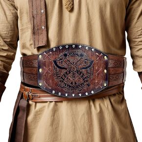 Viking Embossed Waist Armor, Medieval Viking Wide Belt, Norse Faux Leather Armor Knight Corset Belt for LARP Halloween Costume