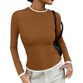 ZESICA Women's Long Sleeve Crewneck Shirts 2024 Fall Knit Slim Fitted Casual Basic Tee Sweater Tops
