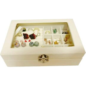 Acrylic Jewelry Organizer Box with 3 Drawers Stackable Velvet Jewelry Display Case Holder for Earrings Ring Bracelet Necklace (Acrylic Box Beige)