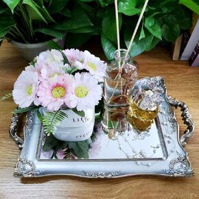 Rectangle Decorative Mirror Tray, French Style, Makeup Organizer, Jewelry Organizer, Serving Tray, 9.5"x 14.9", Gold