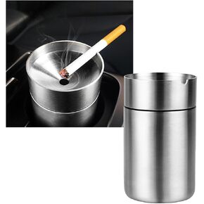Car Ashtray, Portable Stainless Steel Auto Ash Tray, Detachable Smokeless Ashtray Trash Can for Car, Universal Car Interior Accessories (Small)
