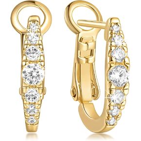 أقراط دائرية ذهبية 14 قيراط أقراط دائرية ذهبية للنساء أقراط ذهبية حديثة تصميم على شكل حرف U أقراط ذهبية خفيفة الوزن للنساء مع أحجار تشيكوسلوفاكيا المبهرة 16 مم in Kuwait