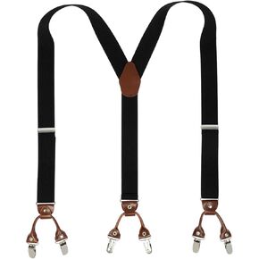 Y-Back Suspenders for Men with 6 Heavy Duty Clips,1.4 Inches Wide Suspenders with Adjustable Elastic Braces