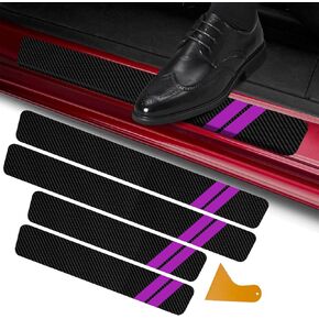 4Pcs Car Door Sill Protector for Dodge Charger Challenger Durango Journey, Carbon Fiber Car Door Anti Kick Pad Sticker, Anti-Dirty Scuff Plate Cover Guard Sills Protector Trim (Red)