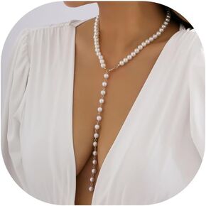 Pearl Necklaces for Women Pearl Y Lariat Necklace Long Pearl Bead Necklaces Adjustable Pearl Drop Necklace Trendy Fashion Jewelry in Saudi Arabia