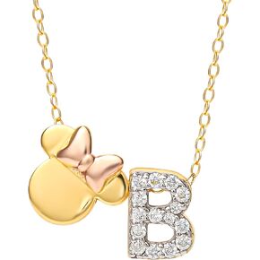 Disney Minnie Mouse Flash Plated Cubic Zirconia Initial Pendant Necklace, Letter A to Z, 18"