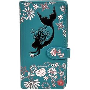 Shag Wear Mermaid Swimming Large Wallet for Women and Teen Girls Vegan Faux Leather Teal 7"