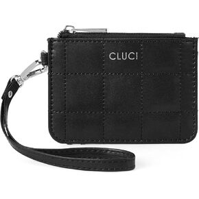 CLUCI Small Quilted Coin Purse Leather RFID Blocking Card Holder Slim Wristlet Wallets for Women Zipper Pocket Beige with Brown