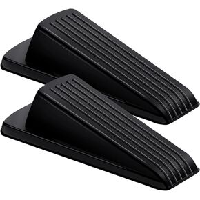 Door Stoppers for Bottom of Door on Floor, Premium Rubber Stoppers Wedge, Door Stops for Carpet Heavy Duty, Door Stoppers for Bottom of on Tile, Concrete, Wooden Floor, Door Gaps (Black, 2 Pack)