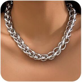 Punk Chunky Chain Necklace Cube Thick Link Chain Choker Necklace Gold Silver Twisted Statement Necklace Jewelry for Women