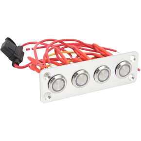 4 Gang Switch Panel, DC 12V Pre Wired RV Push Button Switch Board with LED Blue Backlit, Aluminum Boat ON OFF Panel for Cars Yacht Motorhome Bus Trailer