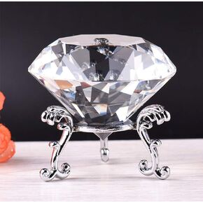 60MM Clear Glass K9 Crystal Diamond Shaped Paperweight w/Silver Base Stand Cut Glass Display Ornament, Wedding Table Decoration, Wedding Favors, Home Decor (60mm Clear w/Stand)