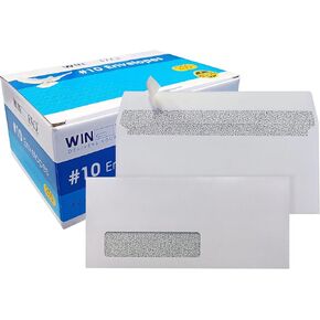 WINPAQ #10 Peel & Seal White Window Wallet Business Envelopes 4-1/8" x 9-1/2", 24lb, perfect for mailing documents, letters, invoices and statements (250)