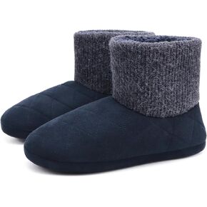 GPOS Knit Rock Wool Warm Men Indoor Pull on Cozy Memory Foam Slipper Boots Soft Rubber Sole