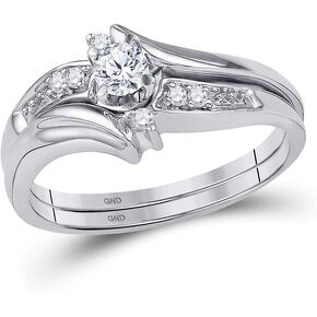 Diamond Bridal Two Rings Set Solid 10k White Gold Ladies Engagement Ring Wedding Band 1/5 Ctw. (6mm, .20 Ctw.)