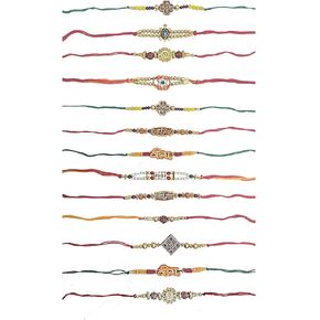 Set of 12 Rakhi Thread, Wrist Bands for Brother, Bhaiya, Sister, Different Design Rakhi, Traditional Rakhi, Assorted Color