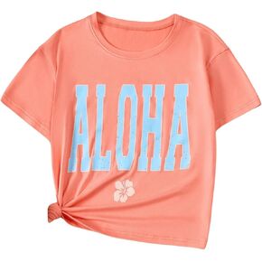 Verdusa Girl's Graphic Print Short Sleeve Round Neck Tee Top Cute T Shirts