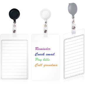 DLUGOPIS 3 pieces 3"*5" Erasable notepad badge with Retractable Badge Reel or clip Dry-Erase Notepad Pocket Sized Erasable Notepad (Retractable)