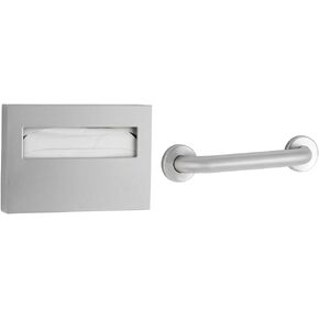 BOBRICK 221 ClassicSeries Stainless Steel Surface Mounted Toilet Seat-Cover Dispenser, Satin Finish, 2" Length, 11" Height, 15-3/4" Width