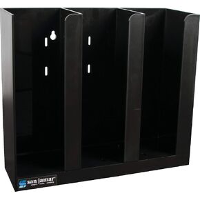 San Jamar Portion Cup and Lid Organizer Fits 2-3" Cups and Lids with Removable Dividers for Kitchen, Restaurant, and Fast Food, Plastic, 10 x 11.5 x 3.75 Inches, Black